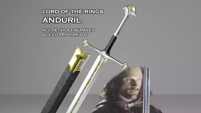 Anduril Lord of the Rings All Details Engraved Print Ready 3D print model