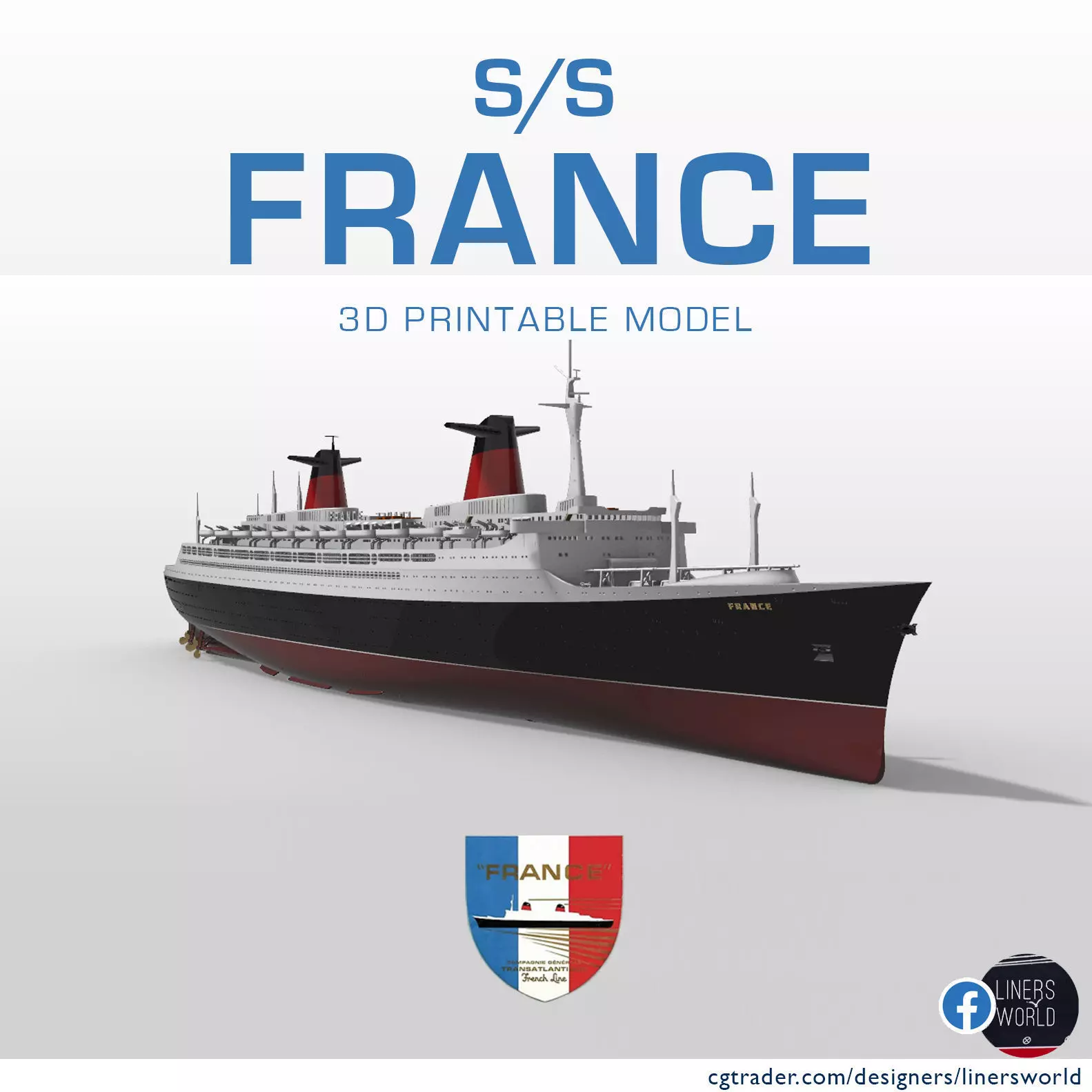Paquebot FRANCE ocean liner printable model - full and waterline 3D print model