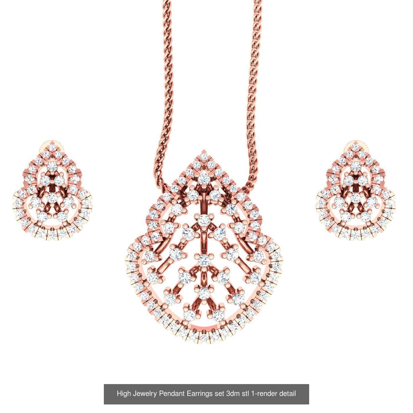 12 Diamond Cluster Pendant Earrings Set 3dm stl renders 3D Model Collection_13