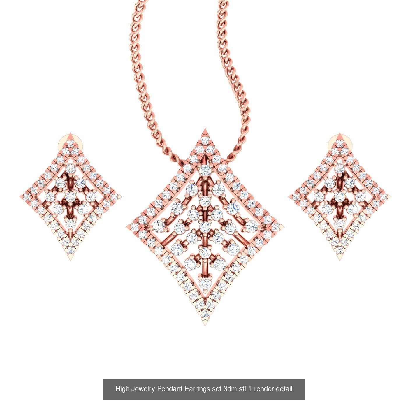 12 Diamond Cluster Pendant Earrings Set 3dm stl renders 3D Model Collection_8