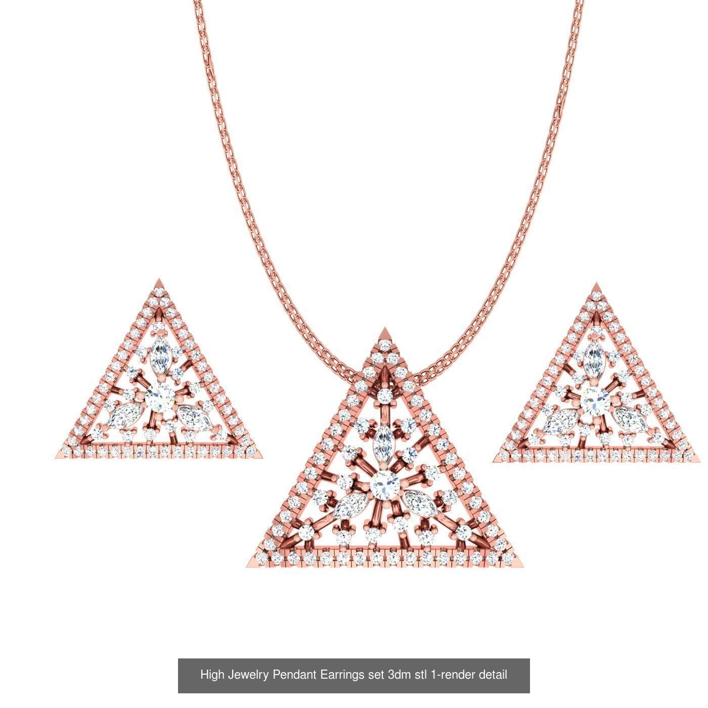 12 Diamond Cluster Pendant Earrings Set 3dm stl renders 3D Model Collection_11