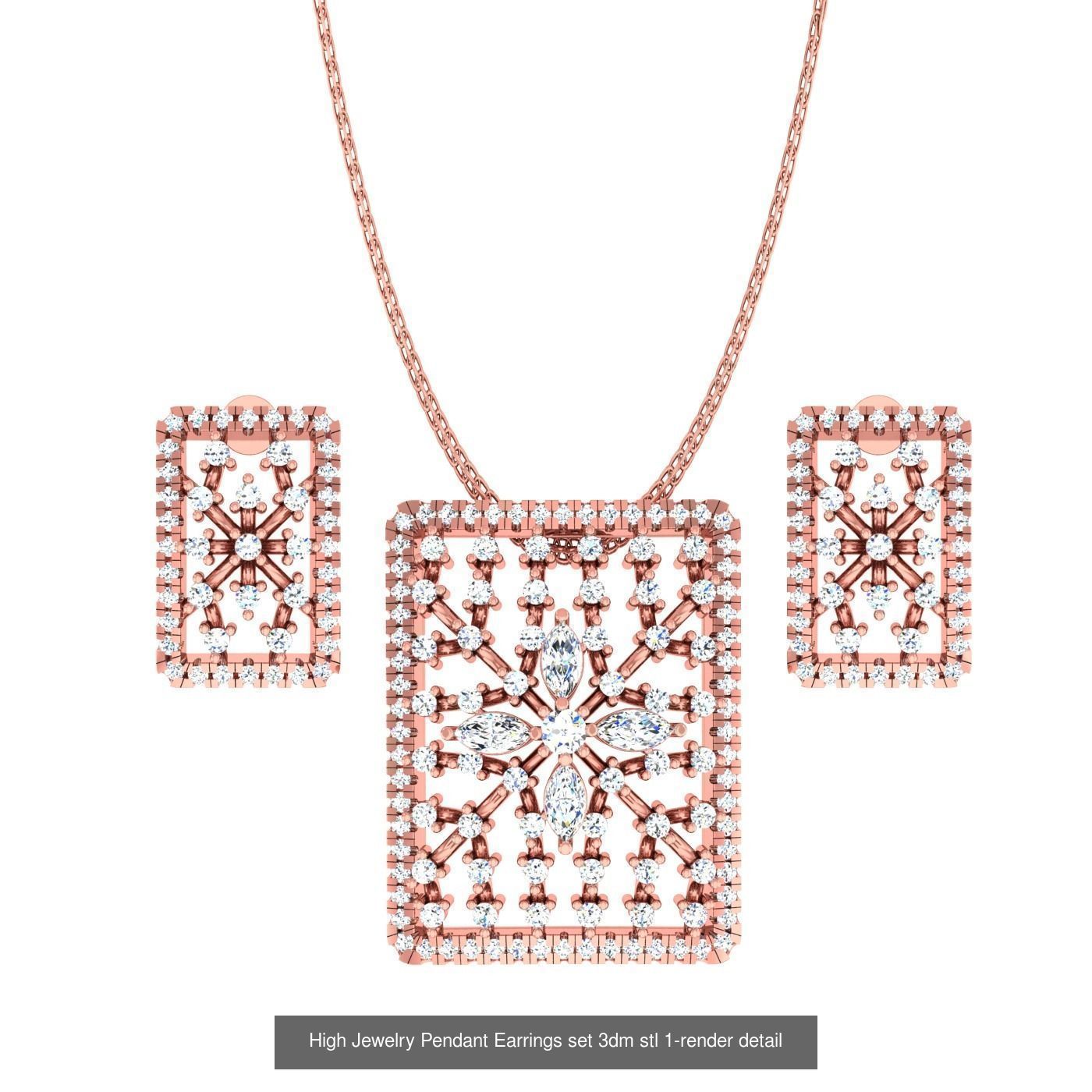 12 Diamond Cluster Pendant Earrings Set 3dm stl renders 3D Model Collection_4