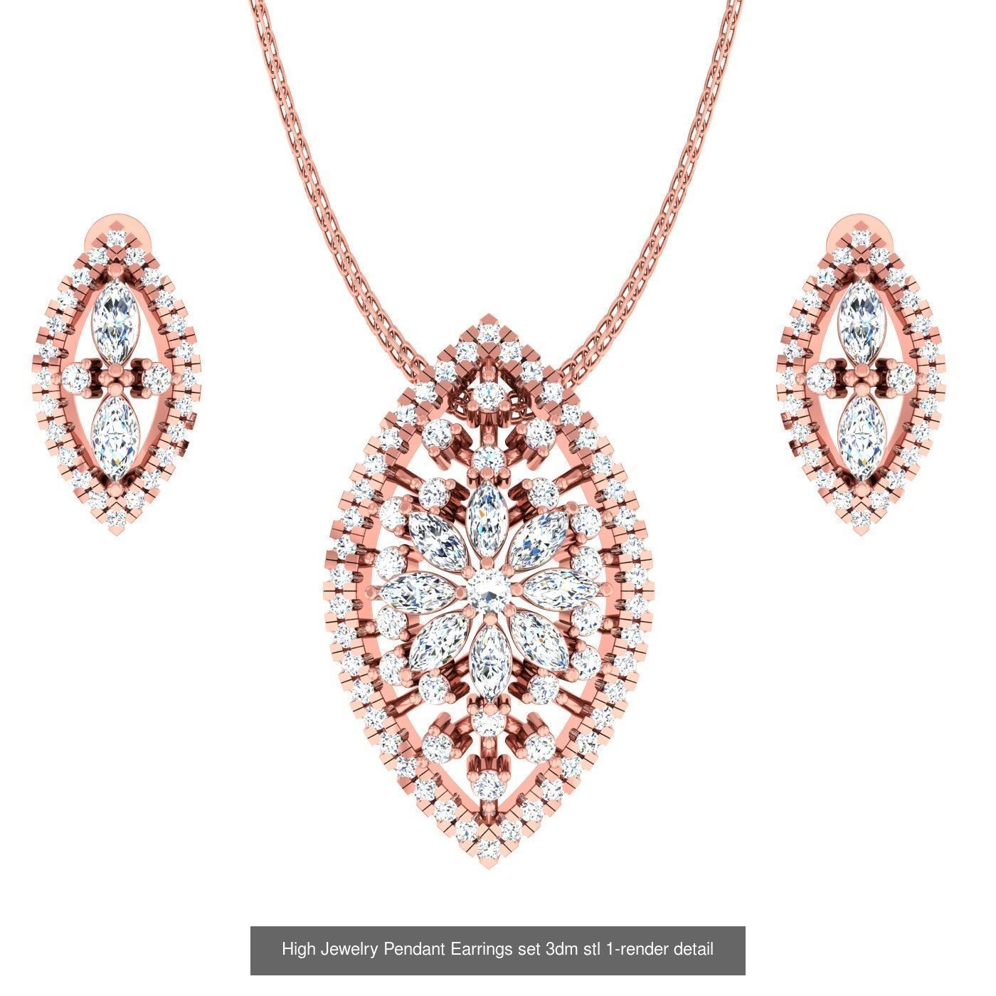 12 Diamond Cluster Pendant Earrings Set 3dm stl renders 3D Model Collection_3