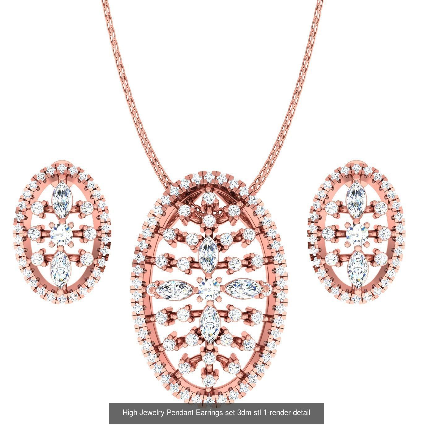 12 Diamond Cluster Pendant Earrings Set 3dm stl renders 3D Model Collection_2