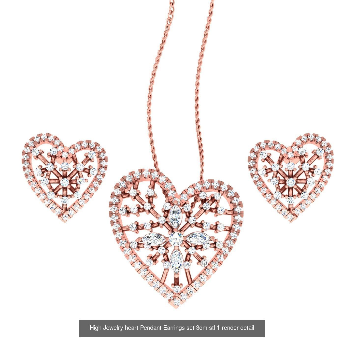 12 Diamond Cluster Pendant Earrings Set 3dm stl renders 3D Model Collection_10