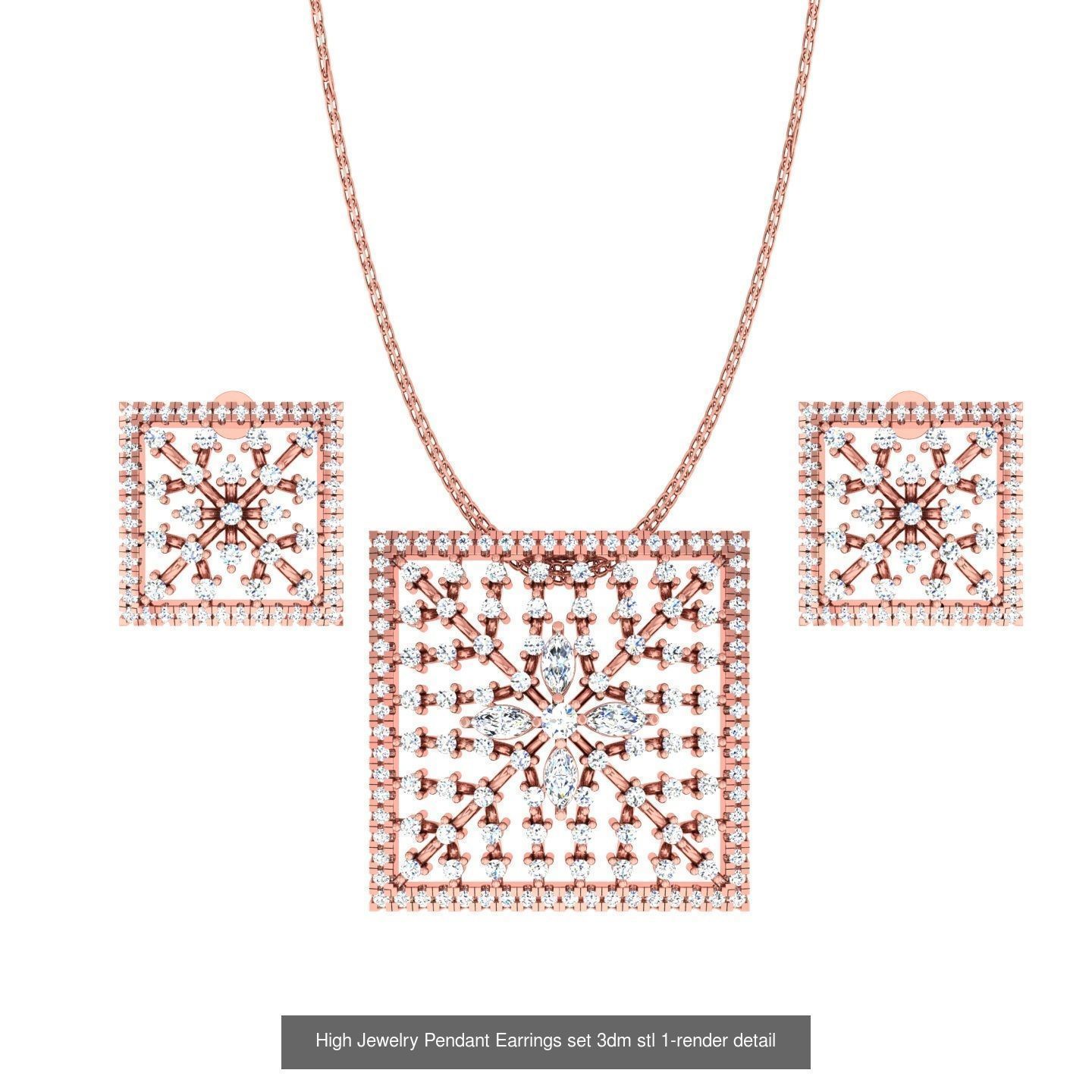 12 Diamond Cluster Pendant Earrings Set 3dm stl renders 3D Model Collection_5