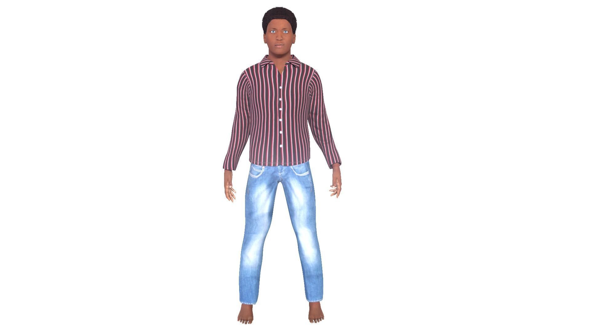 Afro Man Game Ready 3D model_7