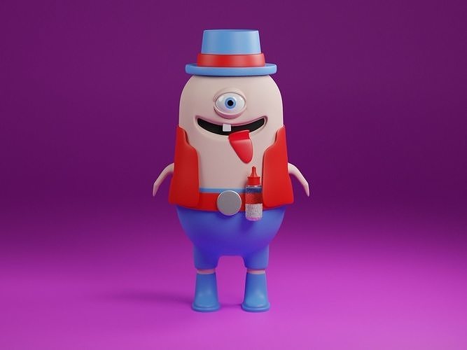 Cyclops cartoon character wearing top hat Low-poly 3D model