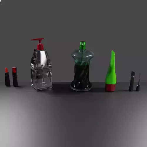 cosmetic set bottle of liquid soap and lipstick