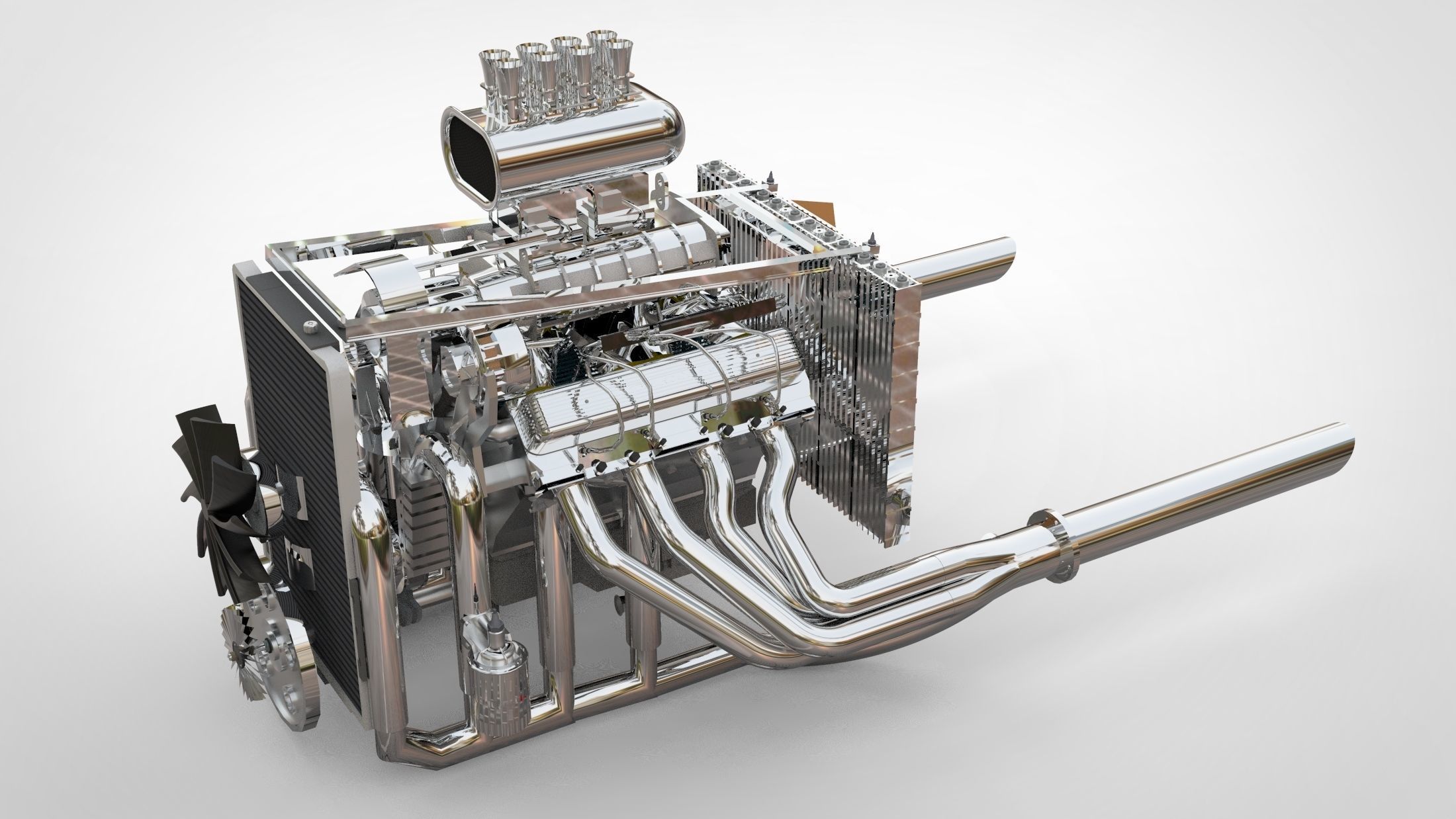 Hot rod engine 3D model_1
