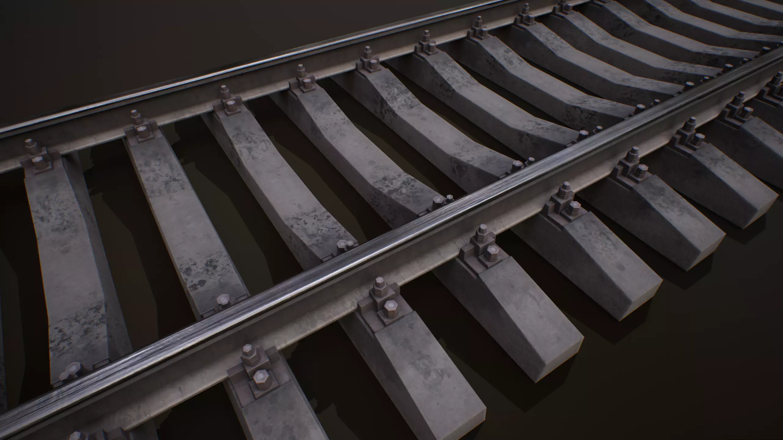Railway lowpoly PBR railroad track Low-poly 3D model