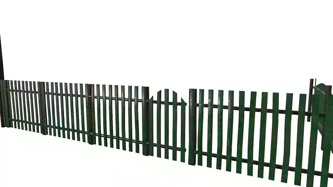Modular old Soviet country green fence with peeling paint