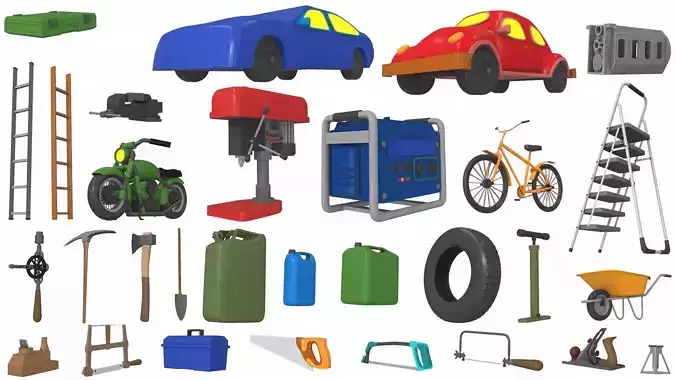 Cartoon work props pack vol 1 garage accessories 3D model