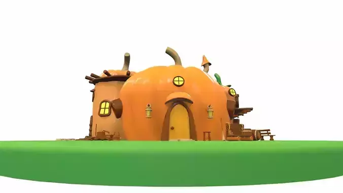 Cartoon pumpkin house and props
