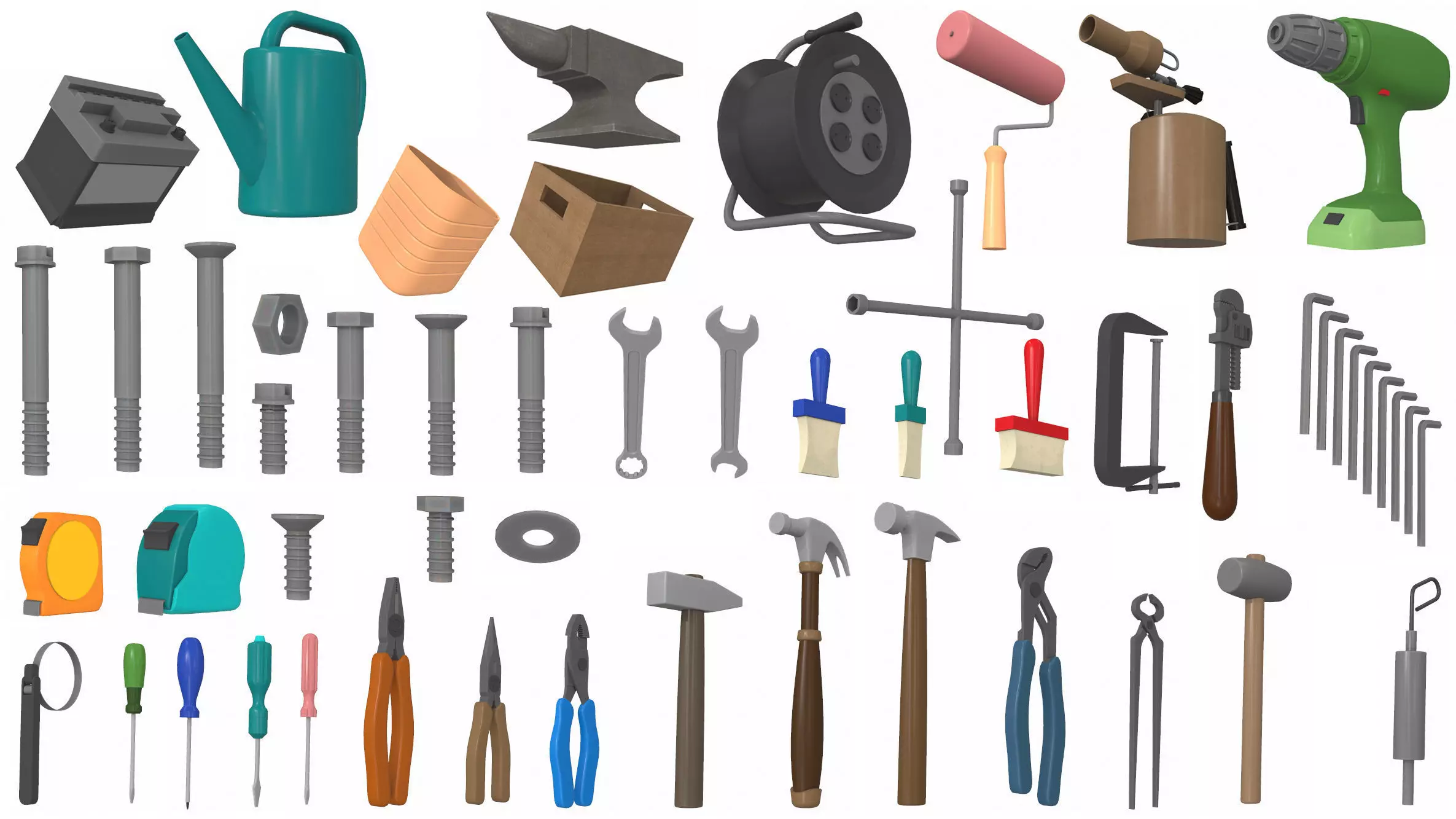 Cartoon work props pack vol 2 garage accessories 3D model_0