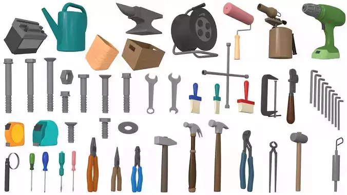 Cartoon work props pack vol 2 garage accessories 3D model