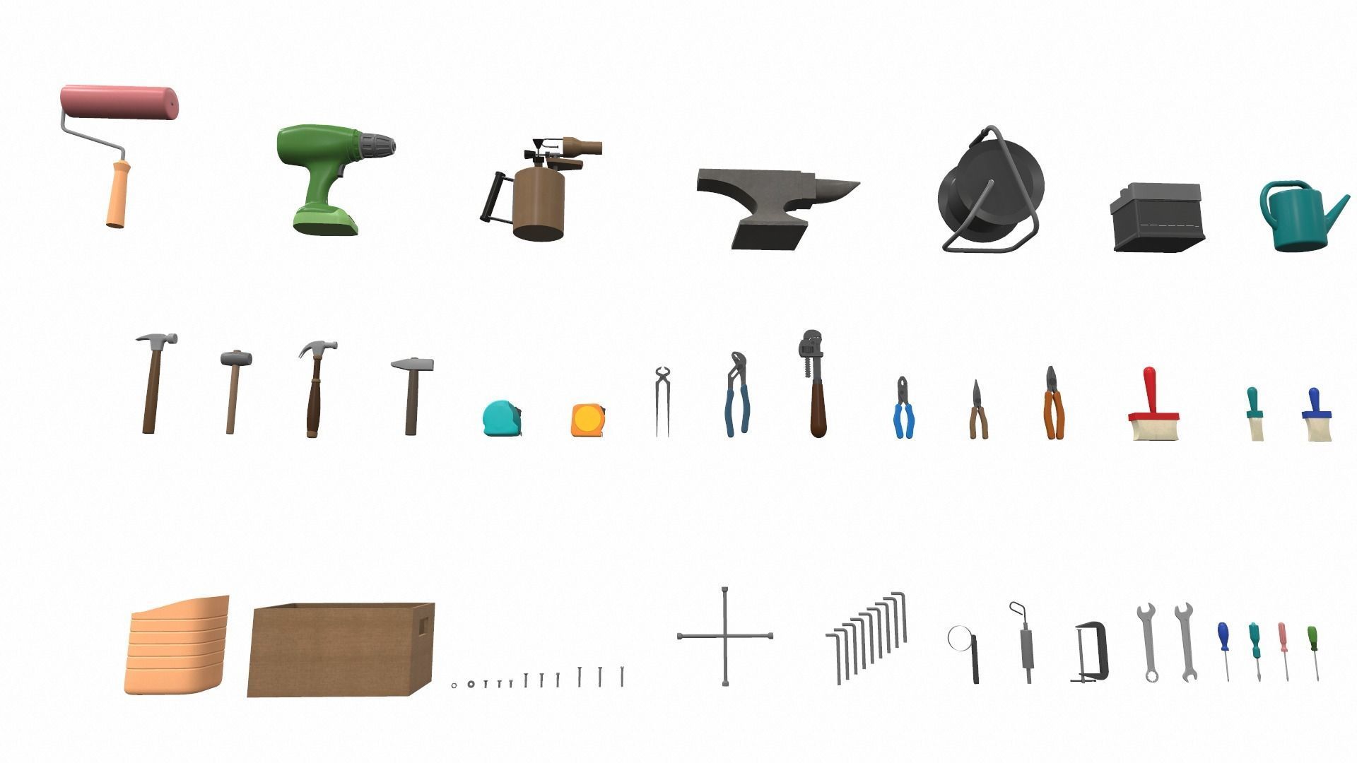 Cartoon work props pack vol 2 garage accessories 3D model_2