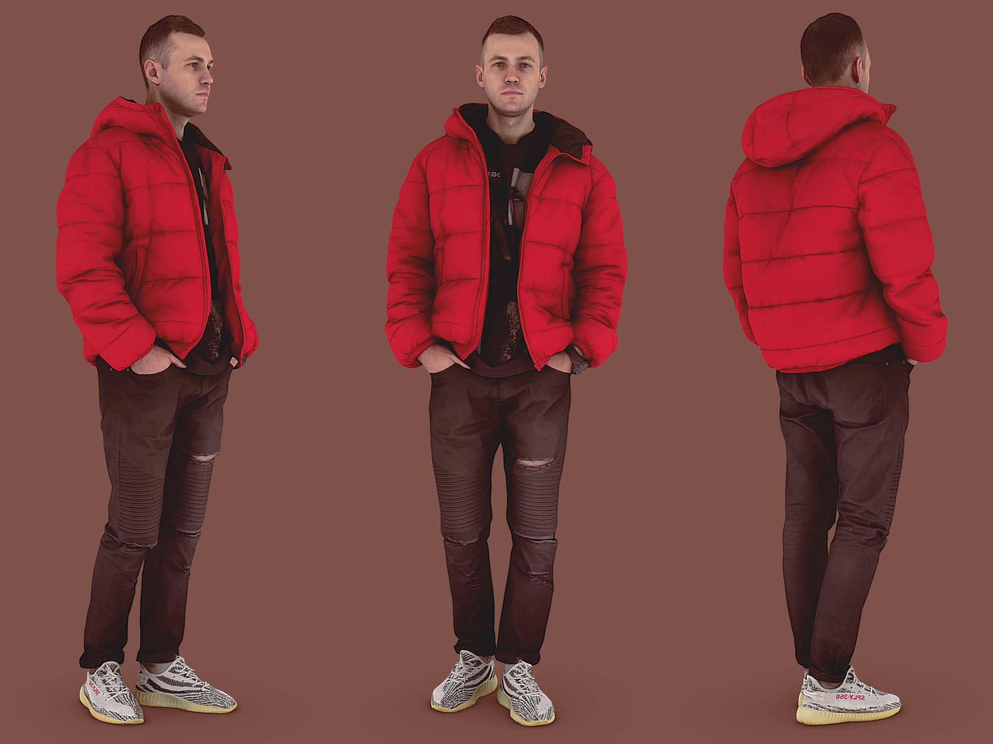 Handsome Guy in Jeans with Torn Knees 3D model_1