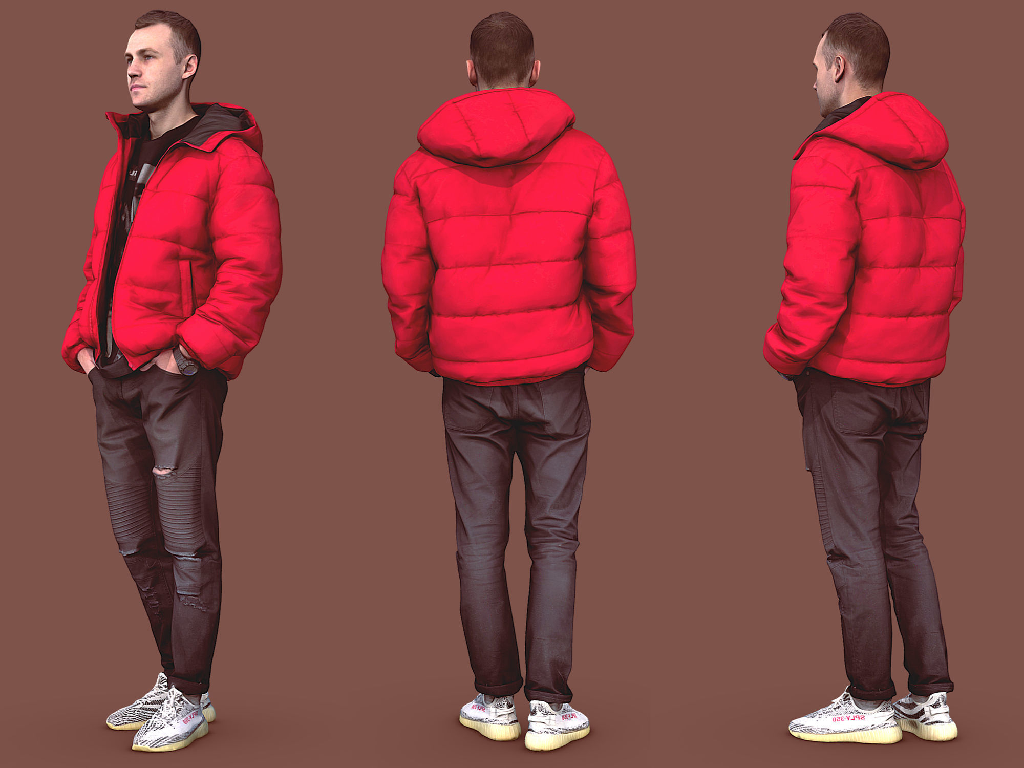 Handsome Guy in Jeans with Torn Knees 3D model_3