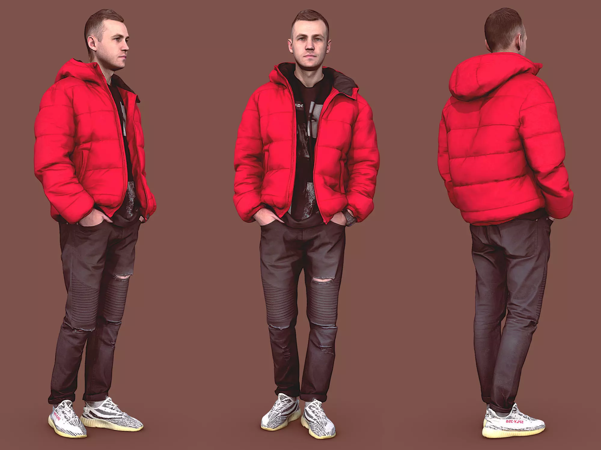 Handsome Guy in Jeans with Torn Knees 3D model_0