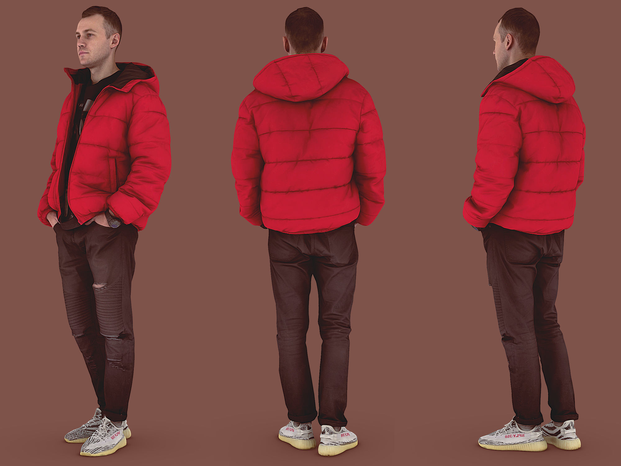 Handsome Guy in Jeans with Torn Knees 3D model_4