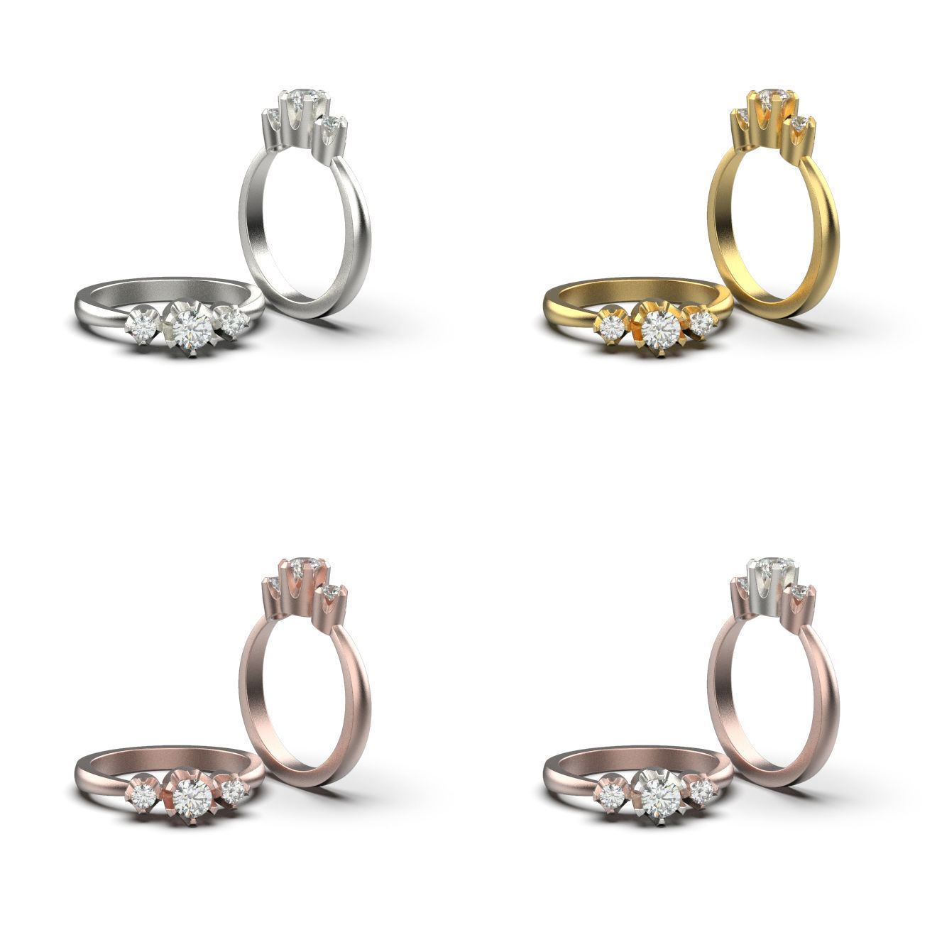 Solitaire rings in 5 styles and 11 sizes 3D print model_25