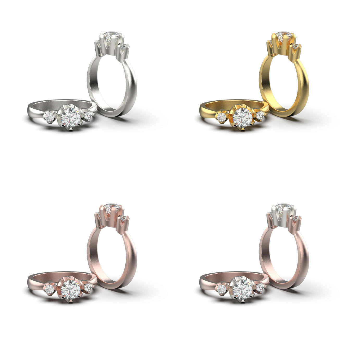 Solitaire rings in 5 styles and 11 sizes 3D print model_4