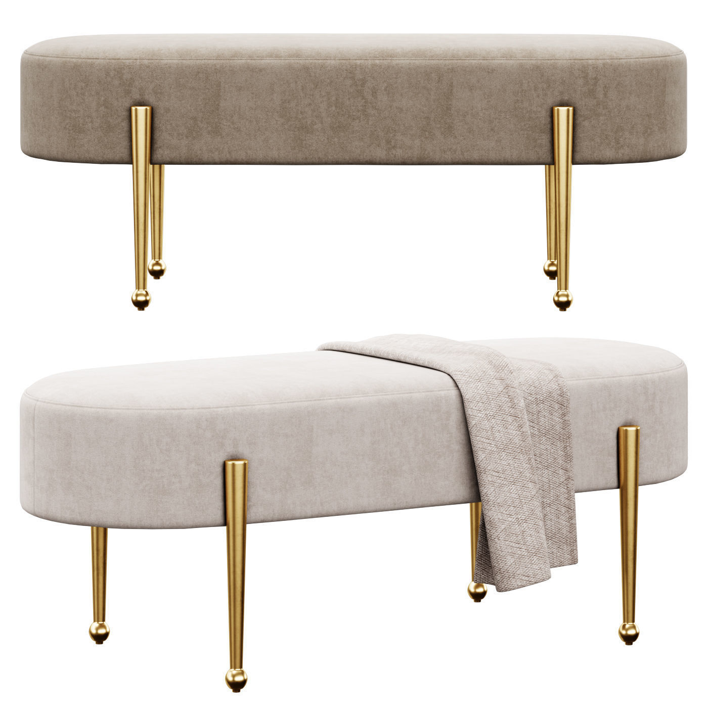 Gia velvet Bench by Meridian Furniture 3D model_1