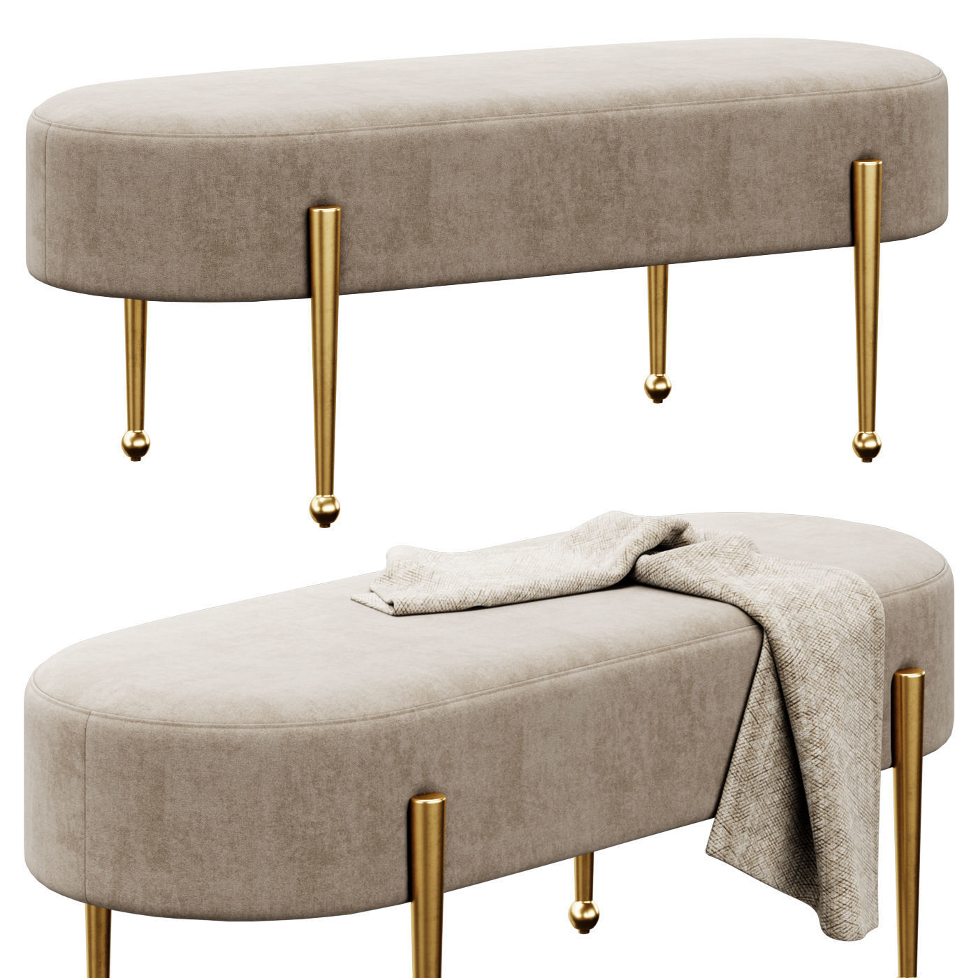Gia velvet Bench by Meridian Furniture 3D model_2