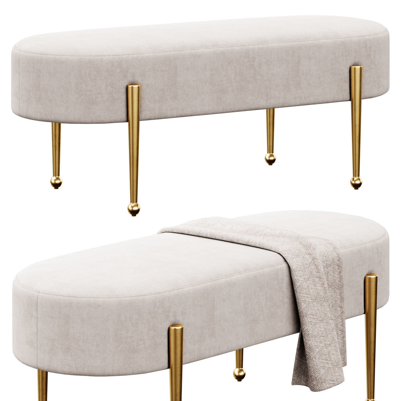 Gia velvet Bench by Meridian Furniture 3D model_3