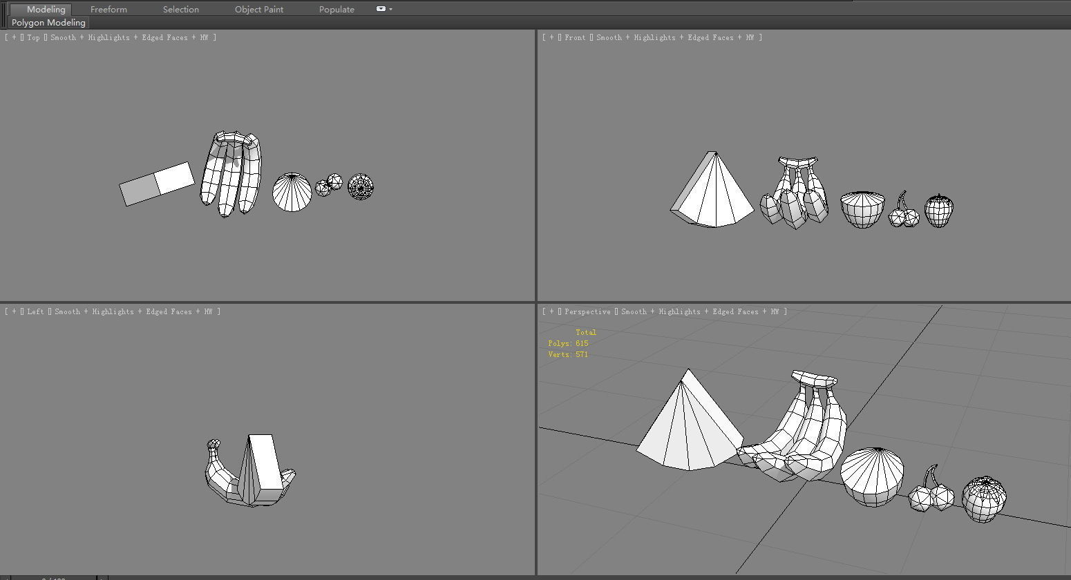 Cartoon fruits-watermelon-banana-lemon-cherry-strawberry Low-poly 3D model_5