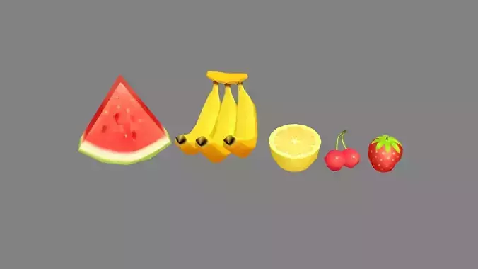Cartoon fruits-watermelon-banana-lemon-cherry-strawberry