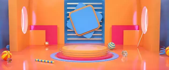 Stage orange and room with candy 3D model