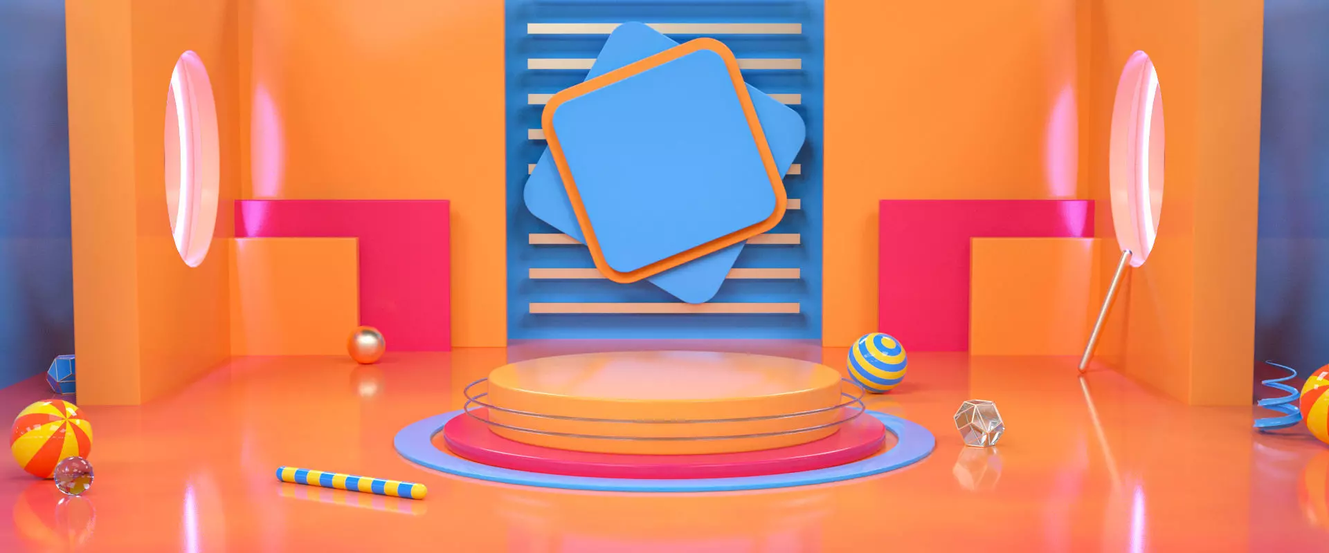 Stage orange and room with candy 3D model
