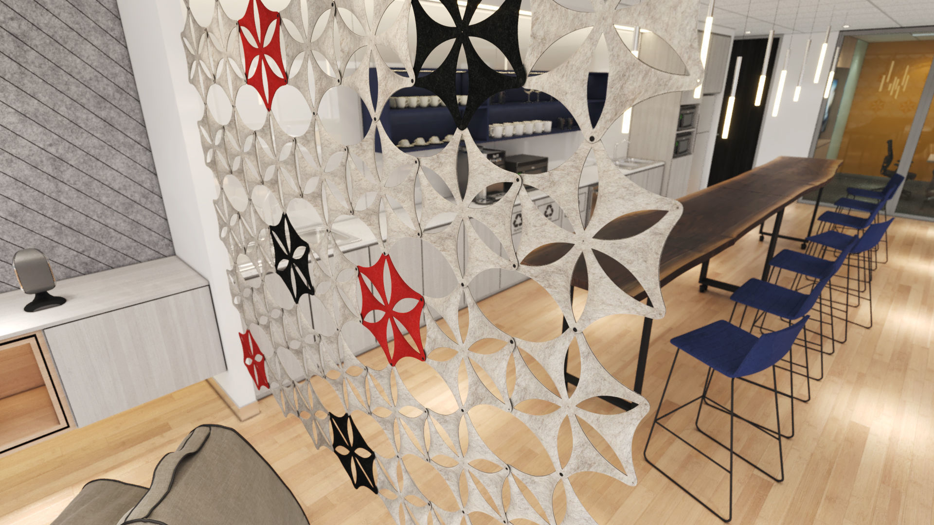 Airflake wall in office with geometric patterns 3D model_8