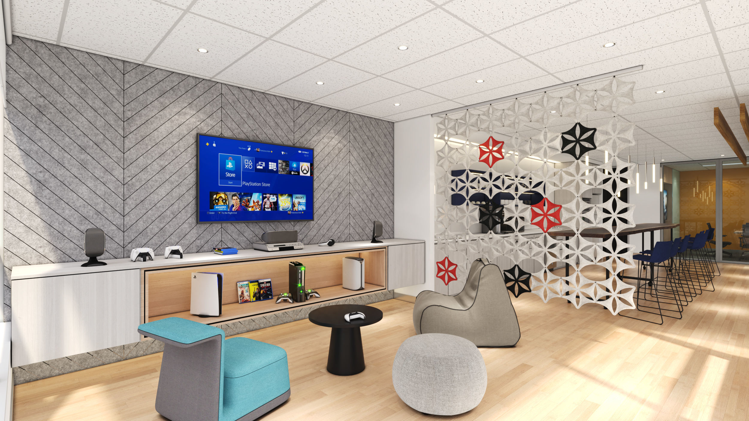Airflake wall in office with geometric patterns 3D model_2