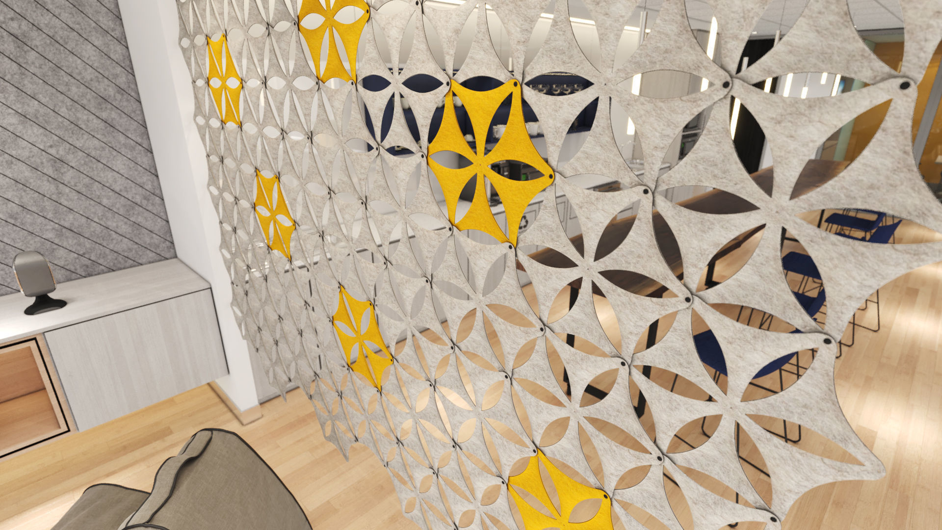 Airflake wall in office with geometric patterns 3D model_3