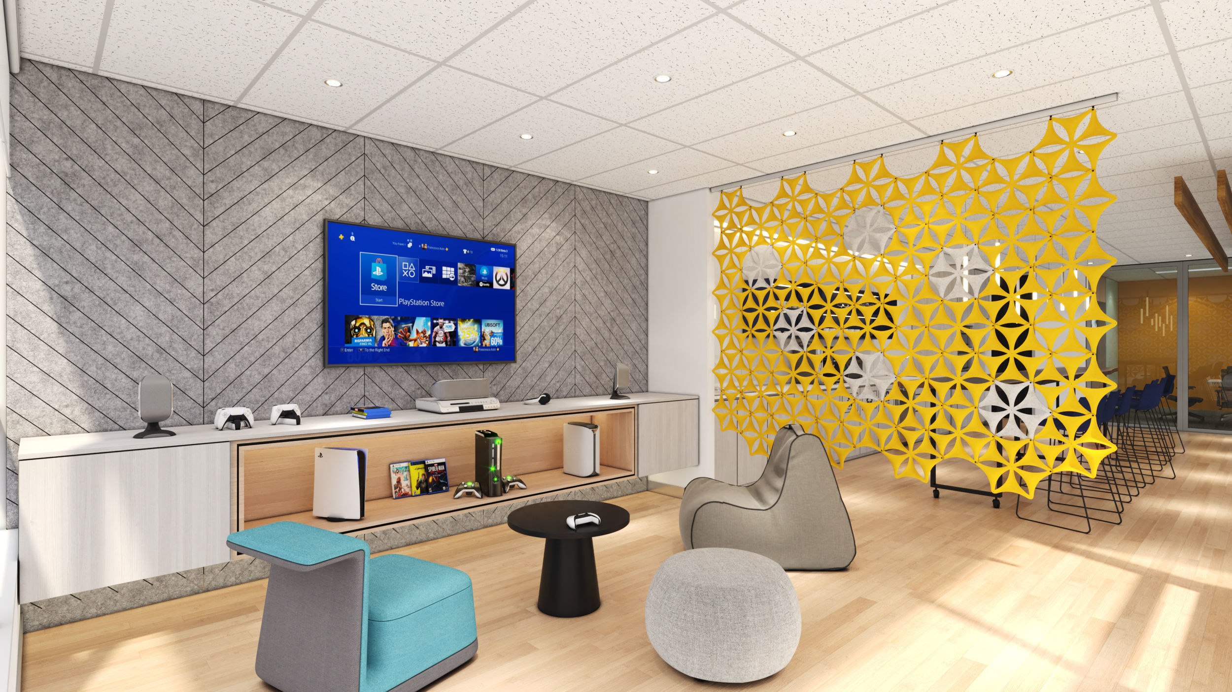 Airflake wall in office with geometric patterns 3D model_1