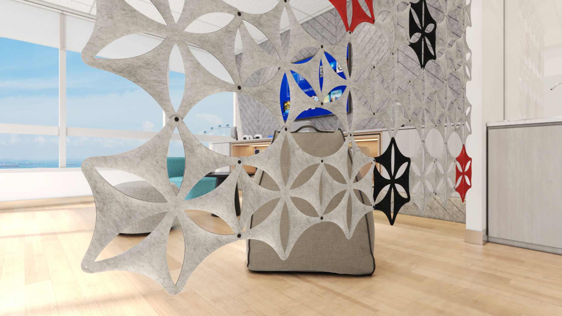Airflake wall in office with geometric patterns 3D model_4