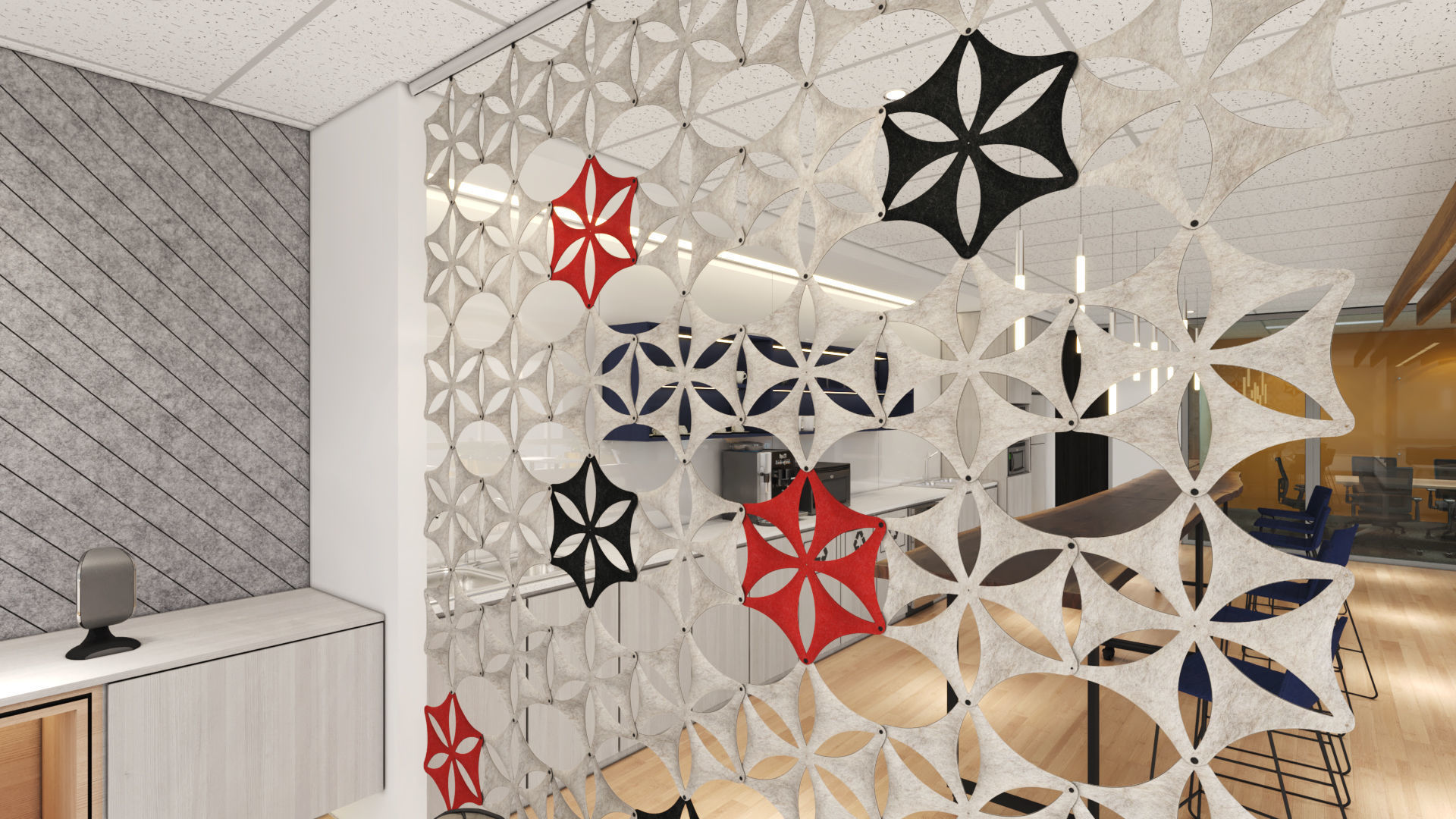 Airflake wall in office with geometric patterns 3D model_7