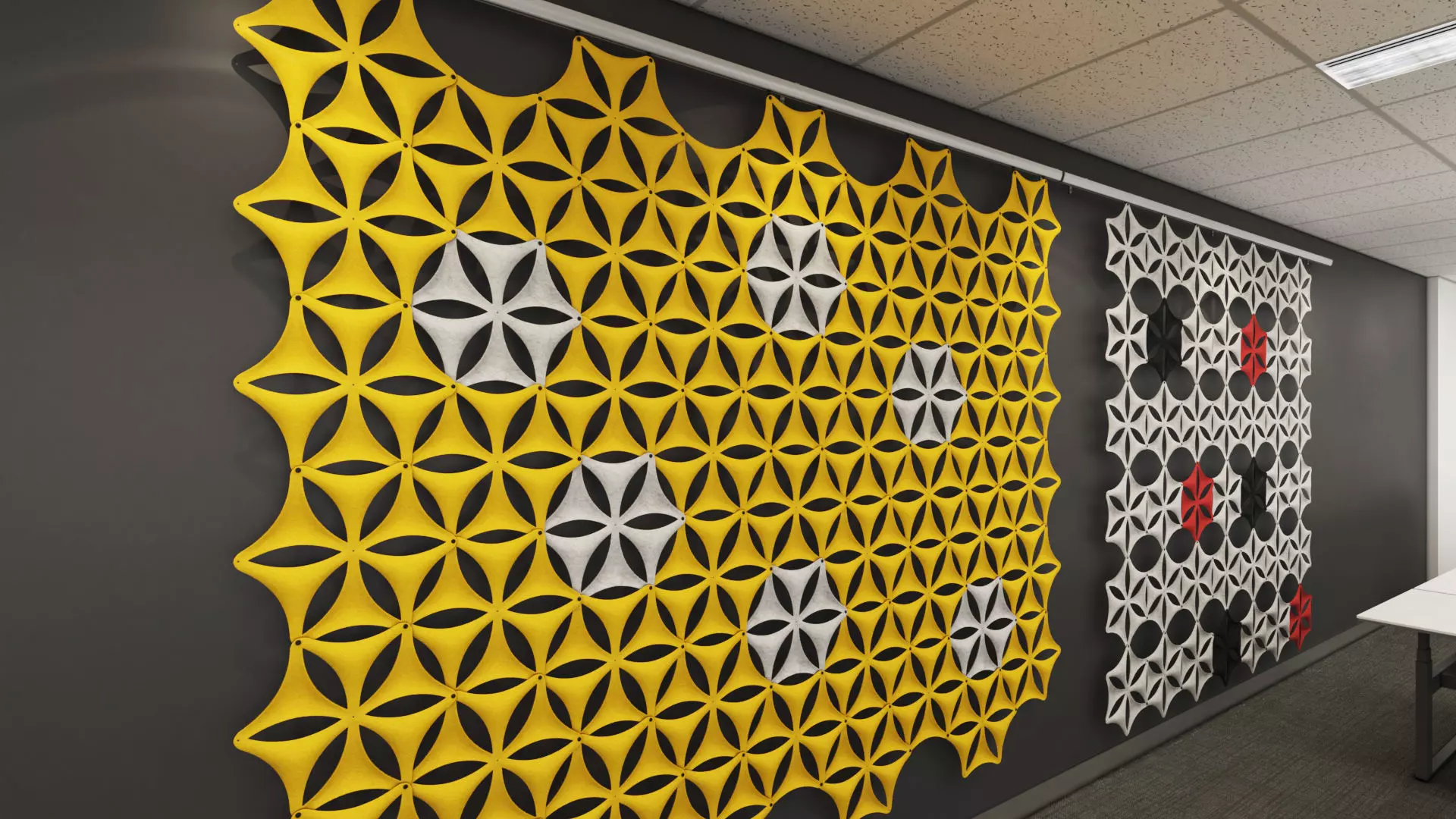 Airflake wall in office with geometric patterns 3D model_0