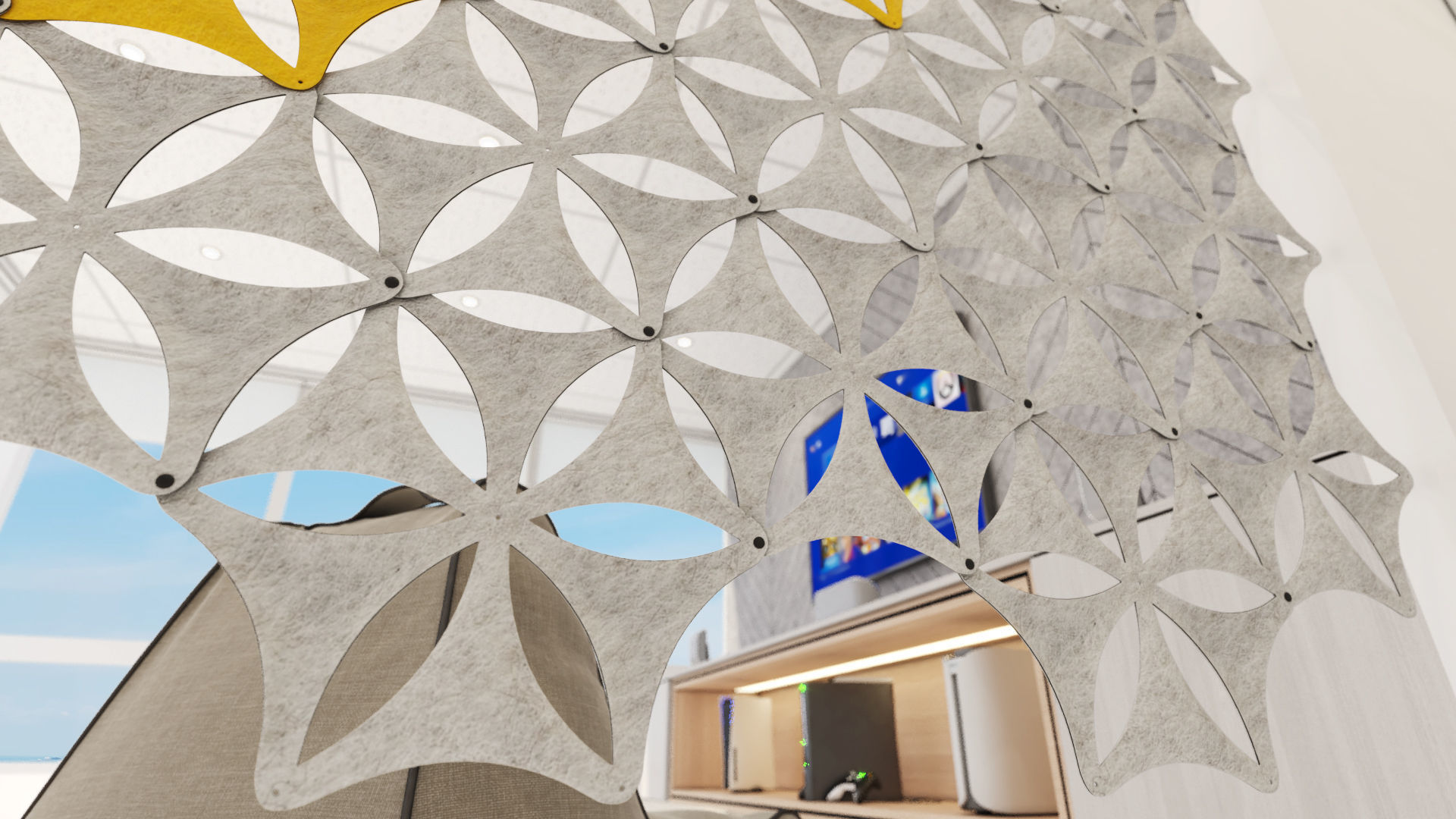Airflake wall in office with geometric patterns 3D model_6