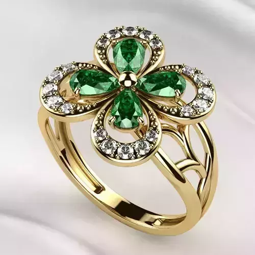 Emeralds Clover Gold Ring 3D print model