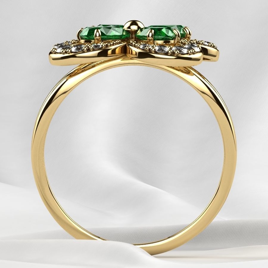 Emeralds Clover Gold Ring 3D print model_14