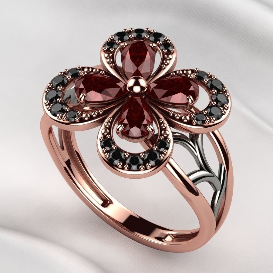 Emeralds Clover Gold Ring 3D print model_7