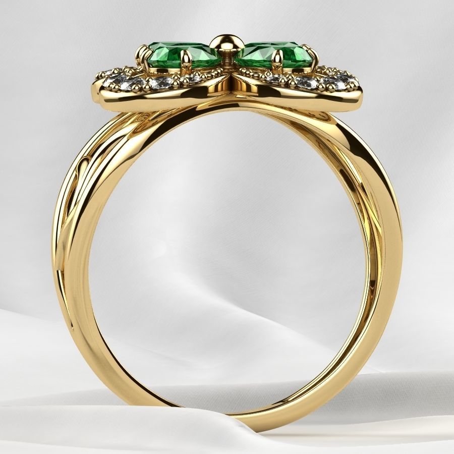 Emeralds Clover Gold Ring 3D print model_15