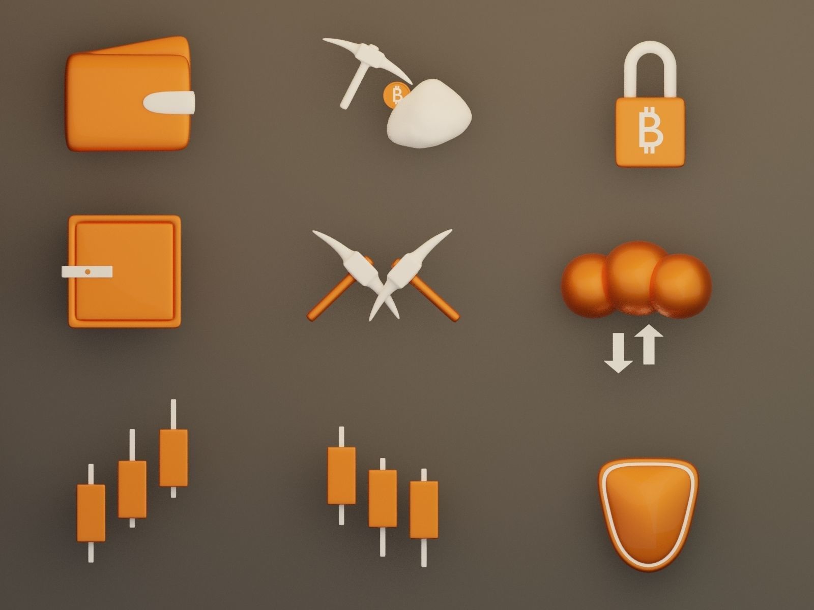  Set of Crypto 3D Icon Pack  Golden Theme 3D model_4