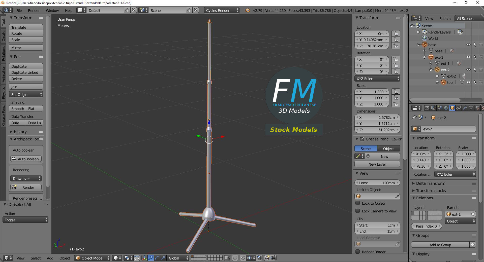 Extendable tripod stand 1 3D model_9