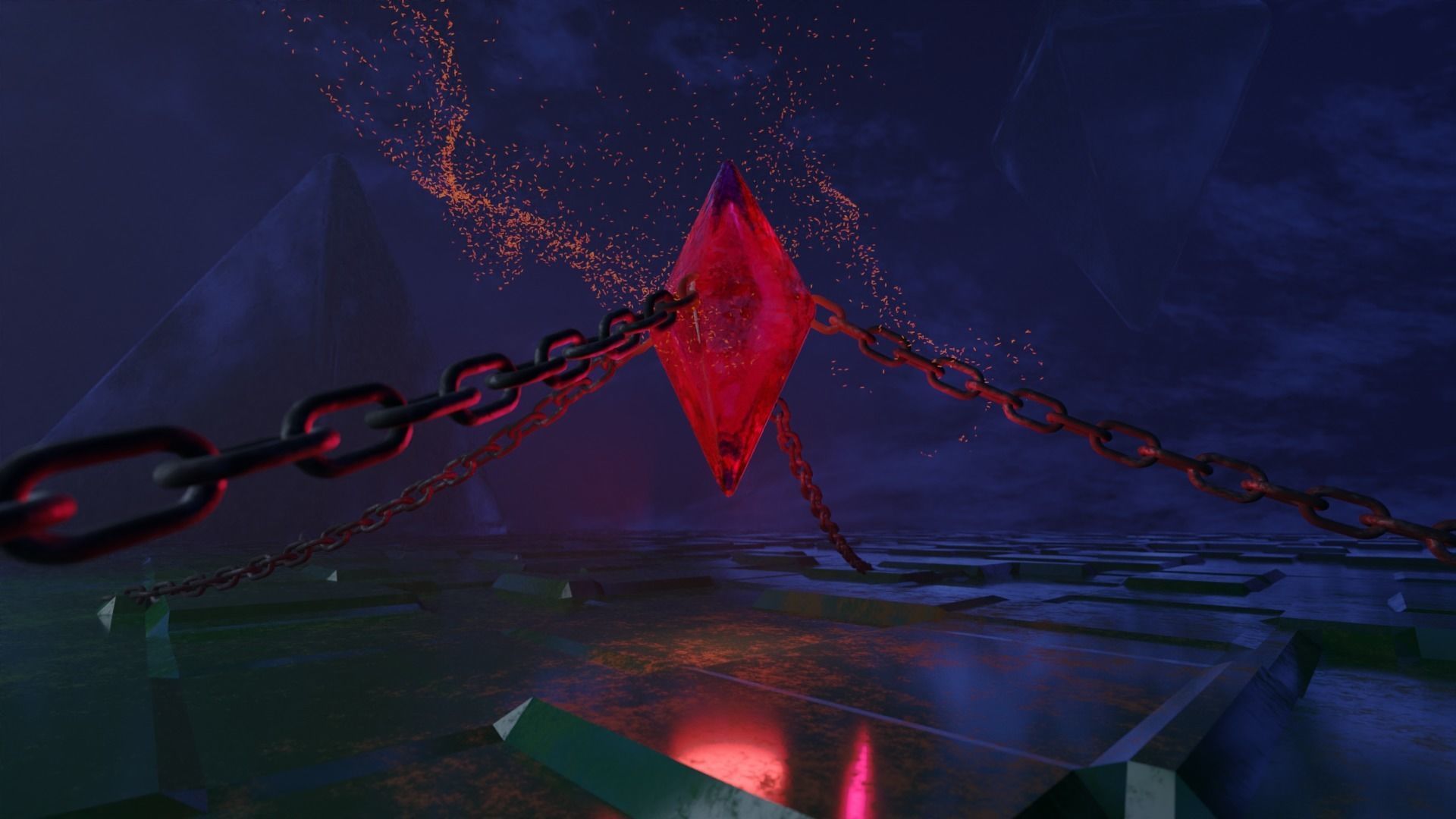 Kristal room with lights and chains 3D model_1