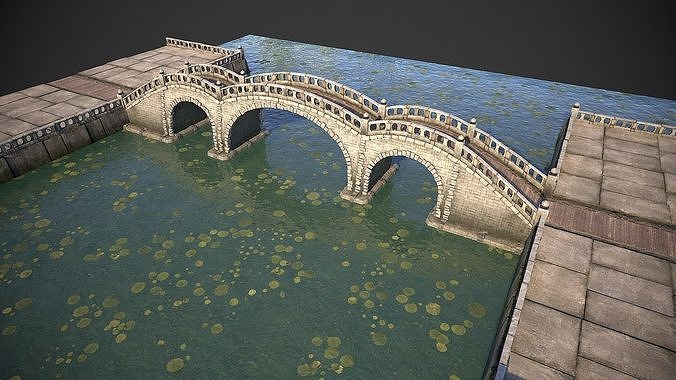 Stone Bridge with Embankment Low-poly 3D model